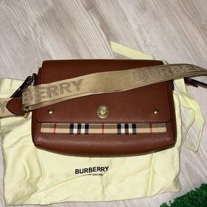 Burberry Note Leather & Vintage Check Crossbody Bag